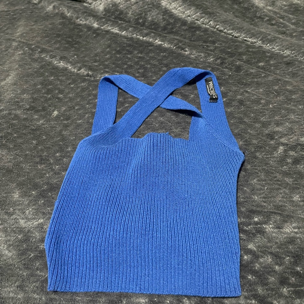 Shop Priceless Square Blue Ribbed Crop Top